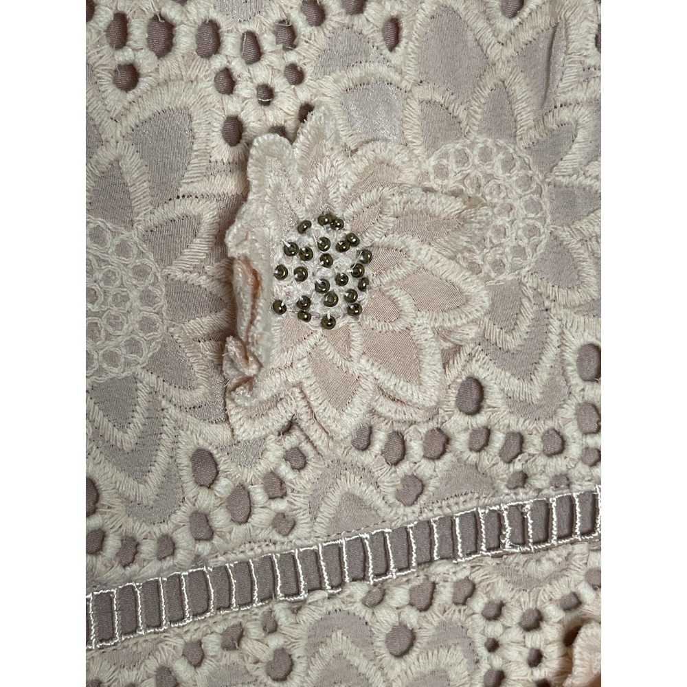 Michael Kors Size 2 Blush 3D Floral Appliqué Corded Stud Lace Mini Dress Eyelet - Picture 5 of 10